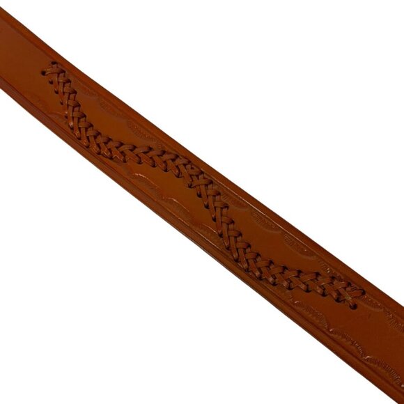 Tooled Leather Belt With Braided Detail & Embossed Design Size 36 Made in Mexico - Picture 3 of 6
